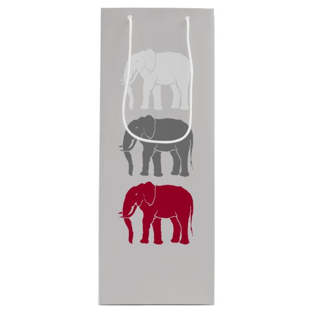 Red, Grey, and White African Elephants Silhouettes Wine Gift Bag (Front)