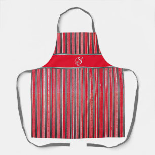 Red, Grey, and White Stripes Apron