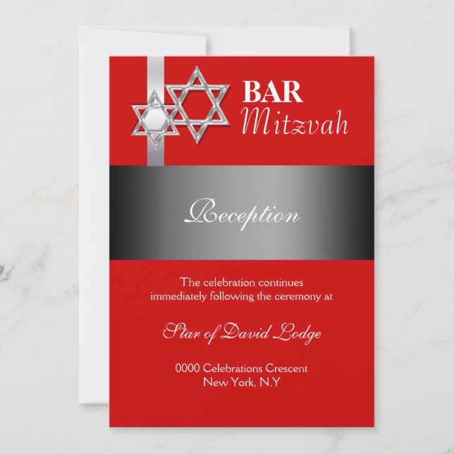 Red grey bar mitzvah RECEPTION Invitation (Front)