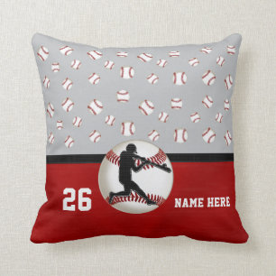 Red Grey Baseball Pillow Personalised Any Colours
