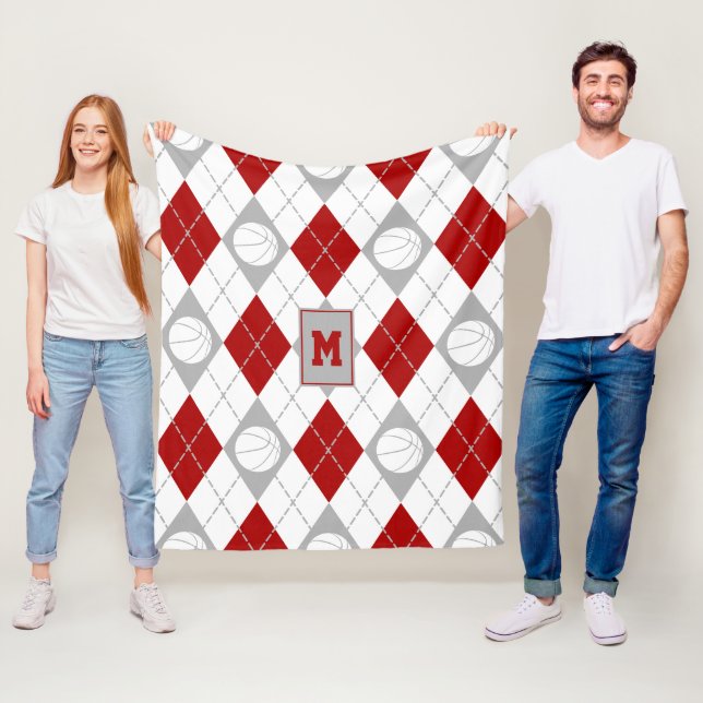 red grey basketball team colours argyle fleece blanket (In Situ)