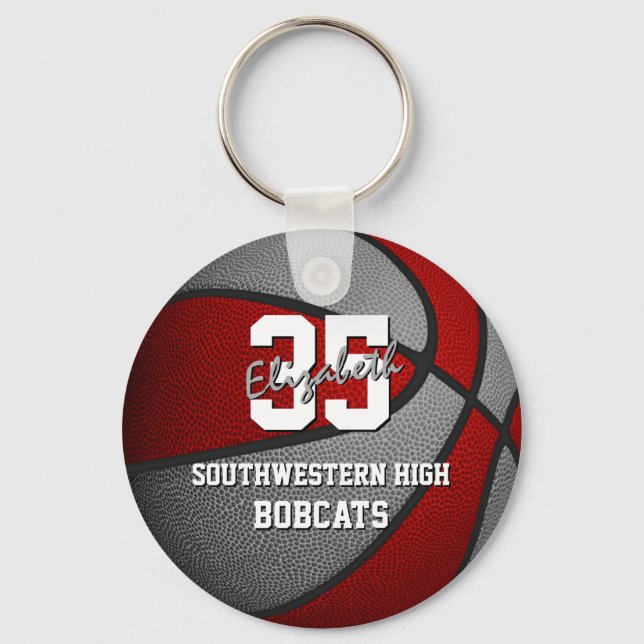 red grey basketball team colours key ring (Front)