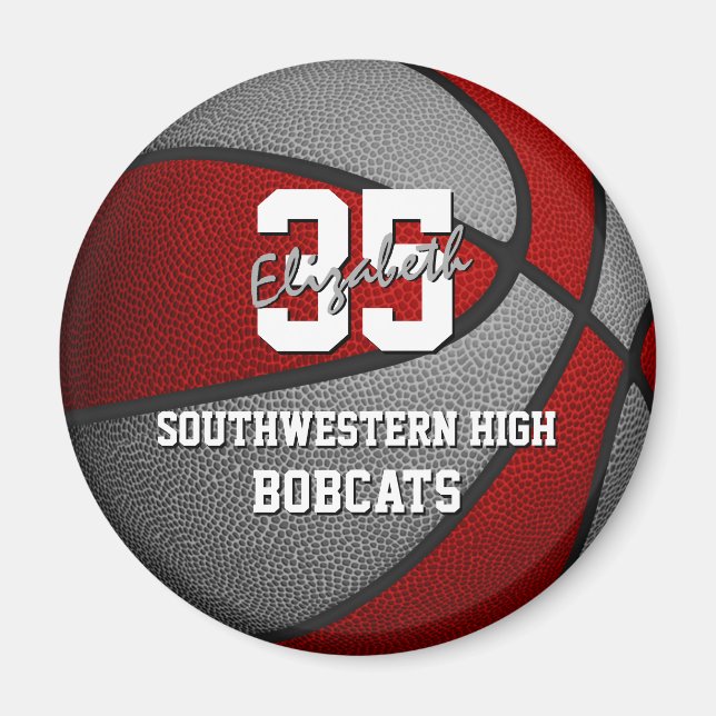 red grey basketball team colours magnet (Front)