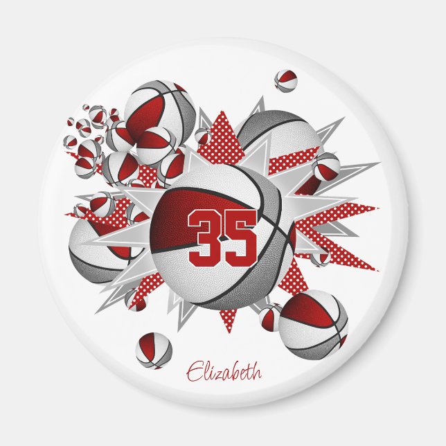 red grey basketballs stars buy 1 or buy for team magnet (Front)