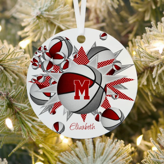 red grey basketballs stars girls keepsake year metal tree decoration (Insitu)