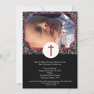 Red/Grey/Black Baptism Baby Dedication 5x7 photo Invitation