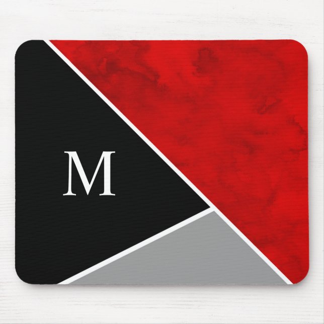 Red Grey Black Colour Block Mouse Mat (Front)