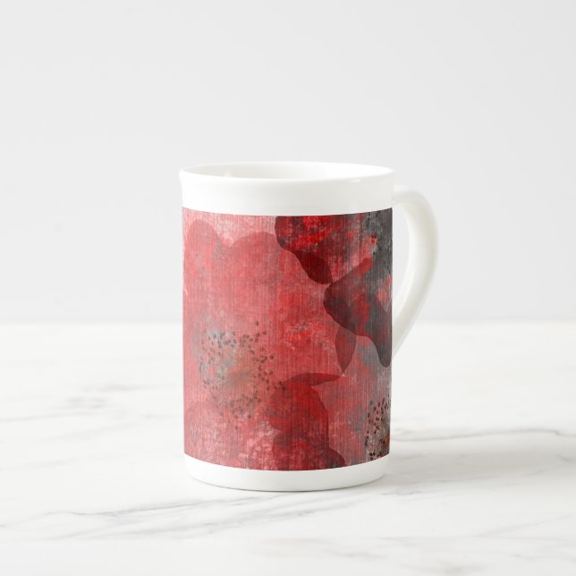 Red Grey Black Grunge Digital Graphic Art Design Bone China Mug (Front Right)