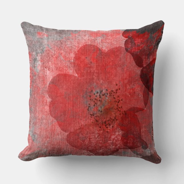 Red grey Black Grunge Digital Graphic Art Design Cushion (Front)