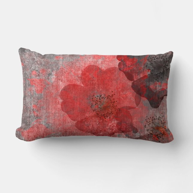 Red grey Black Grunge Digital Graphic Art Design Lumbar Cushion (Front)