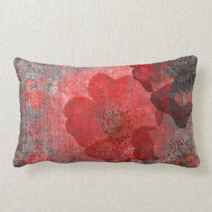 Red grey Black Grunge Digital Graphic Art Design Lumbar Cushion