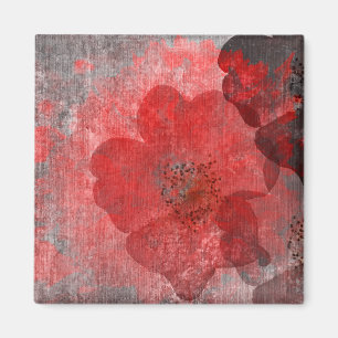 Red Grey Black Grunge Digital Graphic Art Design Magnet