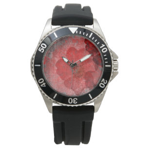 Red Grey Black Grunge Digital Graphic Art Design Watch