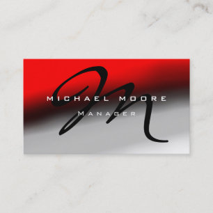 Red Grey Black Monogram Manager Business Card
