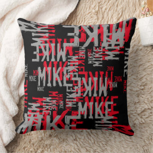 Red Grey Black pattern of Names Cool Modern Cushion