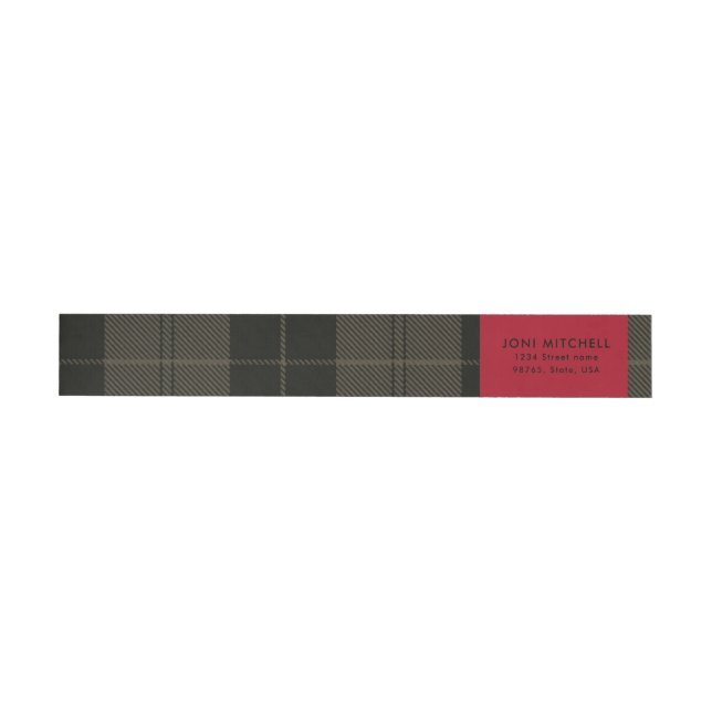 Red Grey Black Tartan Christmas Custom Address Wraparound Address Label (Individual)