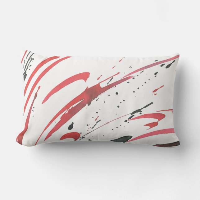 Red Grey Black Watercolor Abstract Lumbar Cushion (Front)
