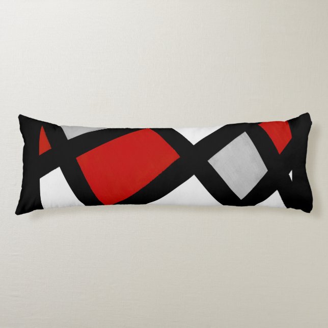Red Grey Black White Geometric Body Cushion (Front)