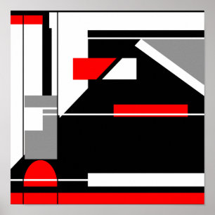 Red Grey Black White Geometric MCM-like Design Poster