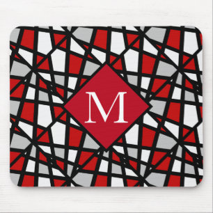 Red Grey Black White Geometric Pattern Mouse Mat