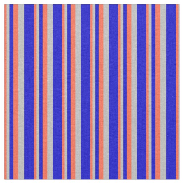 Red, Grey & Blue Coloured Pattern of Stripes Fabric (Close Up)