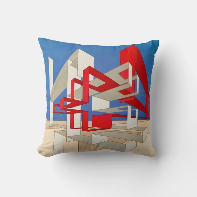 Red, Grey, Blue, Tan Throw Pillow (Front)