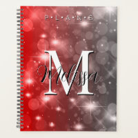 Red & Grey Bokeh Modern Monogram Sparkle Planner