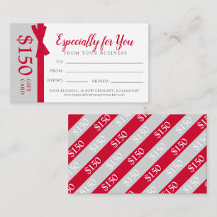 Red grey bow business gift card voucher 
