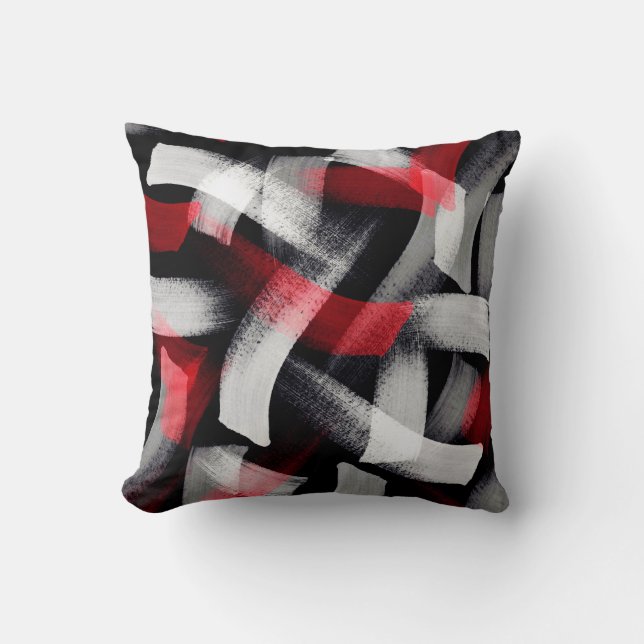 Red Grey Brushstrokes Cushion (Front)
