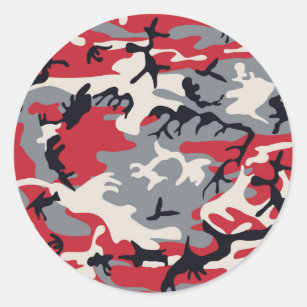 Red Grey Camo Camouflage Pattern Classic Round Sticker