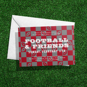 Red Grey Chequerboard Football Game Watch Party Invitation