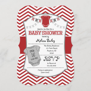 Red Grey Chevron Baby Shower Invitation