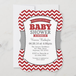 Red Grey Chevron Baby Shower Invitation