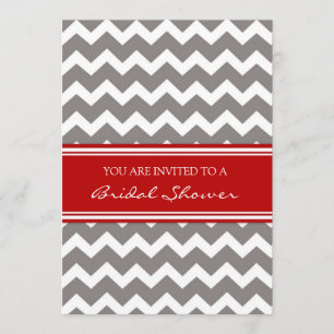 Red Grey Chevron Bridal Shower Invitation Cards