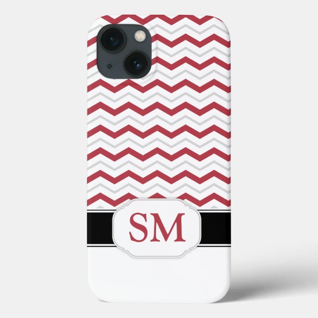 Red & Grey Chevron Monogram iPad 2/3/4 Case (Back)