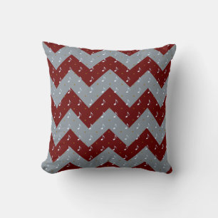 red & grey chevron/musical notes pattern cushion