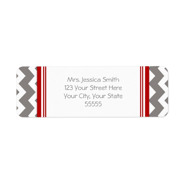 Red Grey Chevrons Custom Return Address Labels (Front)