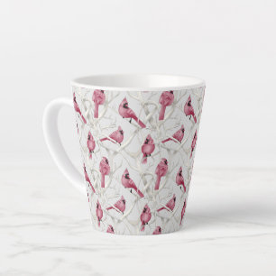 Red & Grey Christmas Cardinal Birds Pattern Latte Mug