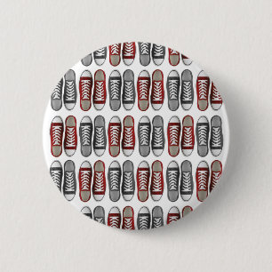 Red & Grey Classic Sneaker Pattern 6 Cm Round Badge