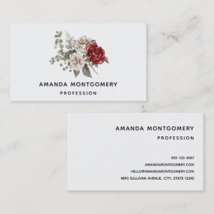 Red Grey & Cream Boho Flower Bouquet Business Card