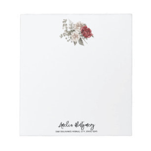Red Grey & Cream Boho Flower Bouquet Notepad