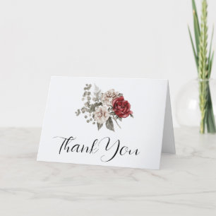 Red Grey & Cream Boho Flower Bouquet Thank You Card