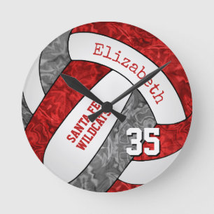 red grey custom girly sporty volleyball room round clock