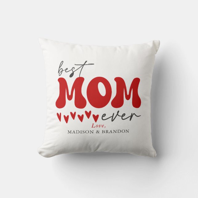 Red Grey Cute Best Mum Ever Cushion (Front)