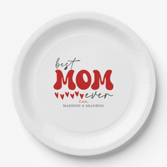Red Grey Cute Best Mum Ever Paper Plate (Front)