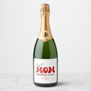 Red Grey Cute Best Mum Ever Sparkling Wine Label
