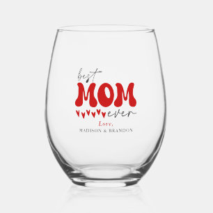 Red Grey Cute Best Mum Ever Stemless Wine Glass