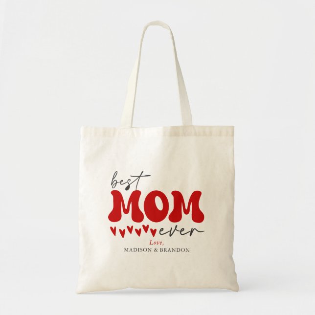 Red Grey Cute Best Mum Ever Tote Bag (Front)