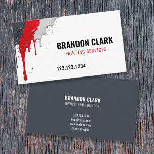 Red Grey Drip Corner Splatter Painting Services Business Card