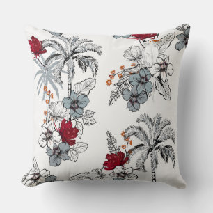 Red/Grey Floral Bird Pillow